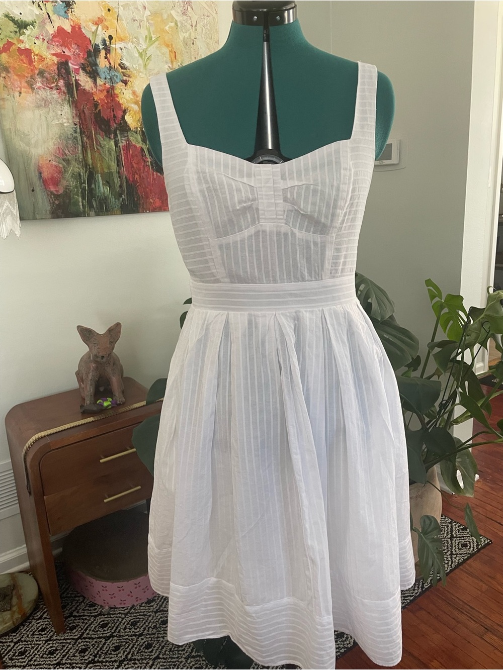 Liz Claiborne White Striped Sleeveless Fit-and-Flare Midi Dress